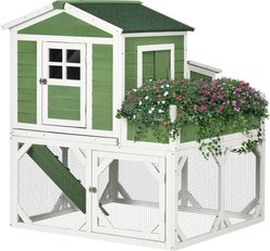 PawHut 43-in Elevated Wooden Chicken Coop, Nesting Box, Planting Box, Outdoor Run, Lockable Doors, Green slide 2 of 8