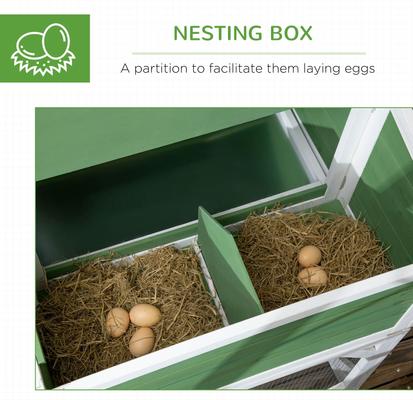 Show full view: PawHut 43-in Elevated Wooden Chicken Coop, Nesting Box, Planting Box, Outdoor Run, Lockable Doors, Green slide 6 of 8