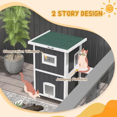 Show full view: PawHut Outdoor Cat House House with Removable Floor, Gray slide 4 of 9