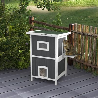 Show full view: PawHut Outdoor Cat House House with Removable Floor, Gray slide 2 of 9