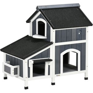 PawHut Outdoor Cat House with Flower Pot & Window, Gray