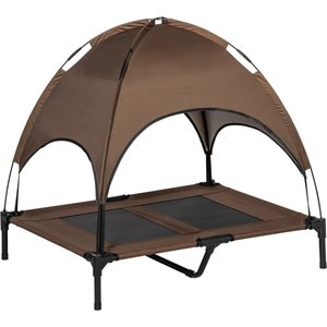 PawHut Outdoor Covered Elevated Dog Bed, Coffee, 36-in