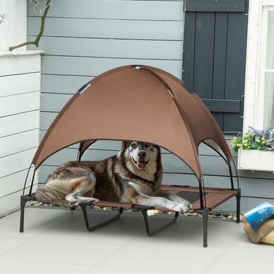 Show full view: PawHut Outdoor Covered Elevated Dog Bed, Coffee, 48-in slide 2 of 10