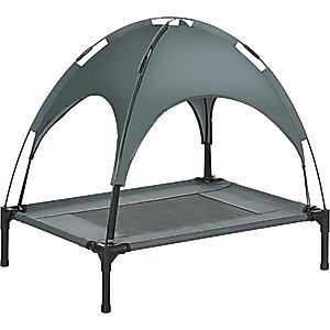 PawHut Outdoor Covered Elevated Dog Bed, Grey, 30-in