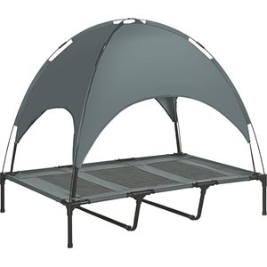 PawHut Outdoor Covered Elevated Dog Bed, Grey, 48-in