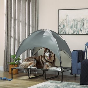 PawHut Outdoor Covered Elevated Dog Bed, Grey, 48-in