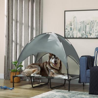 Show full view: PawHut Outdoor Covered Elevated Dog Bed, Grey, 48-in slide 2 of 10
