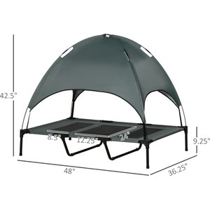 PawHut Outdoor Covered Elevated Dog Bed, Grey, 48-in