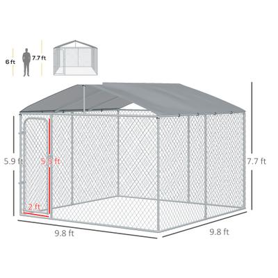Show full view: PawHut Outdoor Dog Kennel, Steel, 9.8 x 9.8 x 7.7-ft slide 3 of 9