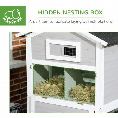 Show full view: PawHut 77-in Elevated Wooden Chicken Coop, Nesting Box, Outdoor Run, Lockable Doors, Roosting Bar, Light Gray slide 7 of 10