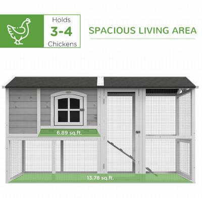 Show full view: PawHut 77-in Elevated Wooden Chicken Coop, Nesting Box, Outdoor Run, Lockable Doors, Roosting Bar, Light Gray slide 5 of 10