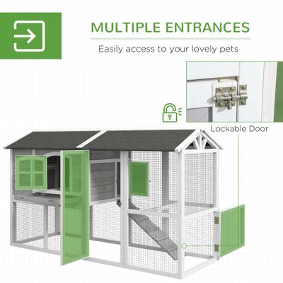Show full view: PawHut 77-in Elevated Wooden Chicken Coop, Nesting Box, Outdoor Run, Lockable Doors, Roosting Bar, Light Gray slide 6 of 10