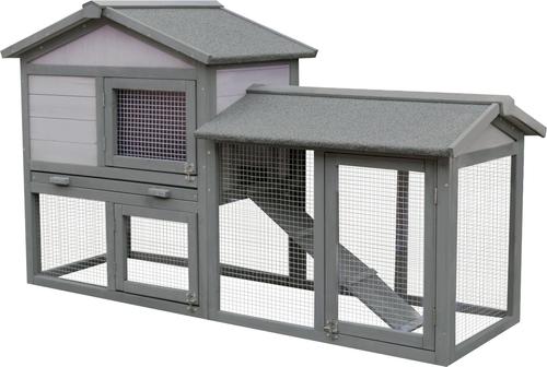 Show full view: PawHut Outdoor Raised Painted Deluxe Wood Rabbit Hutch slide 2 of 10