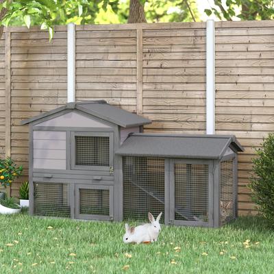 Show full view: PawHut Outdoor Raised Painted Deluxe Wood Rabbit Hutch slide 3 of 10