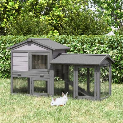 Show full view: PawHut Outdoor Raised Painted Deluxe Wood Rabbit Hutch slide 4 of 10