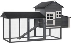 PawHut 84-in Elevated Wooden Chicken Coop, Nesting Box, Outdoor Run, Lockable Doors, Gray slide 2 of 8