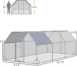 PawHut Outdoor & Yard Farm Use Waterproof & Anti-UV Cover, Flat Shaped Walk in Fence Cage Run House Metal Chicken Coop, Large: 9.2 x 18.7 x 6.4-ft slide 2 of 8