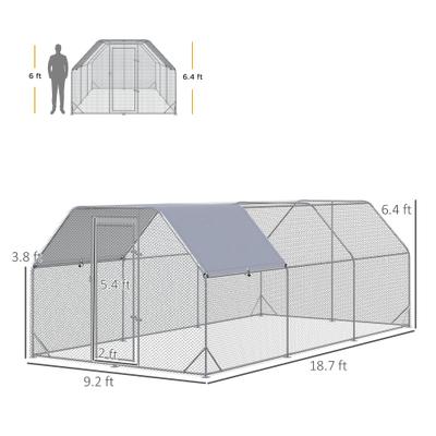 Show full view: PawHut Outdoor & Yard Farm Use Waterproof & Anti-UV Cover, Flat Shaped Walk in Fence Cage Run House Metal Chicken Coop, Large: 9.2 x 18.7 x 6.4-ft slide 3 of 9