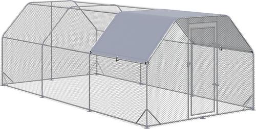 Show full view: PawHut Outdoor & Yard Farm Use Waterproof & Anti-UV Cover, Flat Shaped Walk in Fence Cage Run House Metal Chicken Coop, Large: 9.2 x 18.7 x 6.4-ft slide 2 of 9