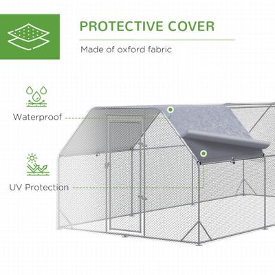 Show full view: PawHut Outdoor & Yard Farm Use Waterproof & Anti-UV Cover, Flat Shaped Walk in Fence Cage Run House Metal Chicken Coop, Large: 9.2 x 18.7 x 6.4-ft slide 8 of 9