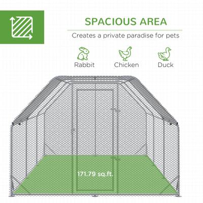 Show full view: PawHut Outdoor & Yard Farm Use Waterproof & Anti-UV Cover, Flat Shaped Walk in Fence Cage Run House Metal Chicken Coop, Large: 9.2 x 18.7 x 6.4-ft slide 5 of 9