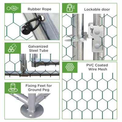 Show full view: PawHut Outdoor & Yard Farm Use Waterproof & Anti-UV Cover, Flat Shaped Walk in Fence Cage Run House Metal Chicken Coop, Large: 9.2 x 18.7 x 6.4-ft slide 6 of 9