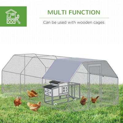 Show full view: PawHut Outdoor & Yard Farm Use Waterproof & Anti-UV Cover, Flat Shaped Walk in Fence Cage Run House Metal Chicken Coop, Large: 9.2 x 18.7 x 6.4-ft slide 7 of 9