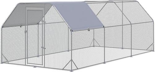 Show full view: PawHut Outdoor & Yard Farm Use Waterproof & Anti-UV Cover, Flat Shaped Walk in Fence Cage Run House Metal Chicken Coop, Large: 9.2 x 18.7 x 6.4-ft slide 4 of 9