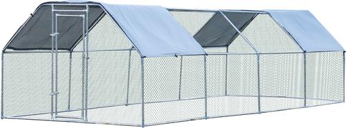 Show full view: PawHut Outdoor & Yard Farm Use Waterproof & Anti-UV Cover, Flat Shaped Walk in Fence Cage Run House Metal Chicken Coop, Large: 9 x 24 x 6.5-ft slide 2 of 10
