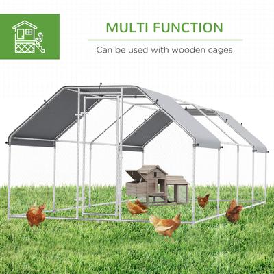 Show full view: PawHut Outdoor & Yard Farm Use Waterproof & Anti-UV Cover, Flat Shaped Walk in Fence Cage Run House Metal Chicken Coop, Large: 9 x 24 x 6.5-ft slide 6 of 10