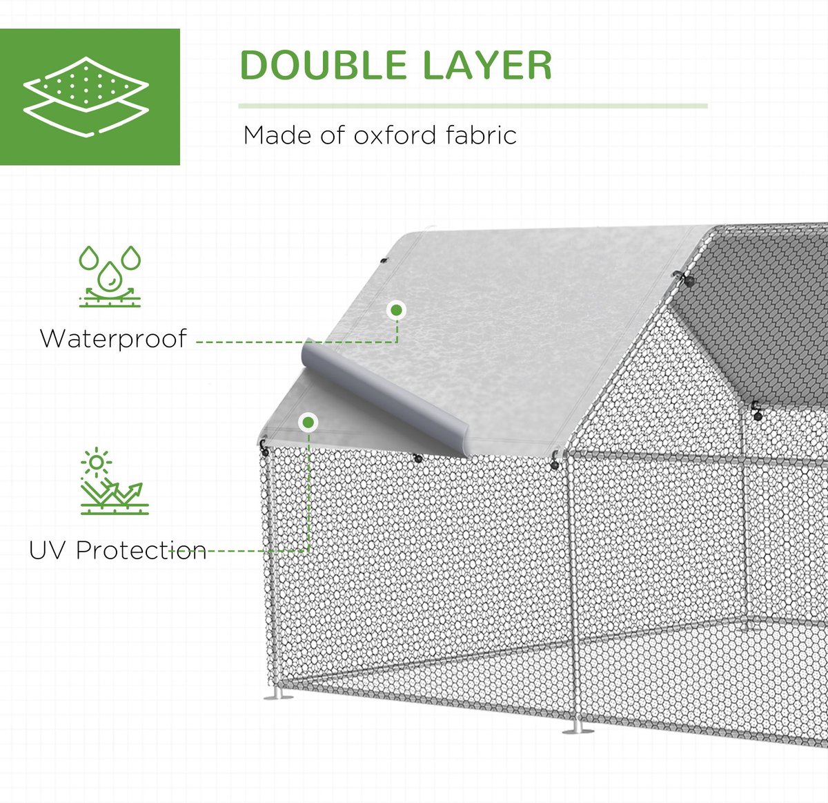 PawHut Outdoor & Yard Farm Use Waterproof & Anti-UV Cover, Flat Shaped Walk in Fence Cage Run House Metal Chicken Coop