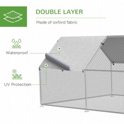 Show full view: PawHut Outdoor & Yard Farm Use Waterproof & Anti-UV Cover, Flat Shaped Walk in Fence Cage Run House Metal Chicken Coop, Large: 9 x 24 x 6.5-ft slide 5 of 10