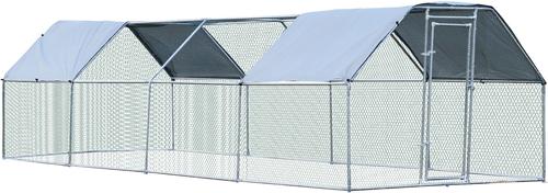 Show full view: PawHut Outdoor & Yard Farm Use Waterproof & Anti-UV Cover, Flat Shaped Walk in Fence Cage Run House Metal Chicken Coop, Large: 9 x 24 x 6.5-ft slide 4 of 10