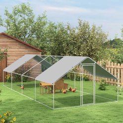 PawHut Outdoor & Yard Farm Use Waterproof & Anti-UV Cover, Spire Shaped Walk in Fence Cage Run House Metal Chicken Coop, Large: 9.8 x 26.2 x 6.4-ft