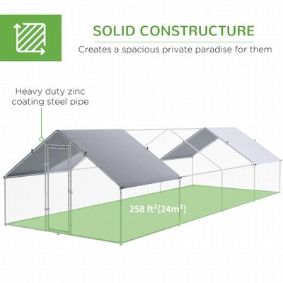 Show full view: PawHut Outdoor & Yard Farm Use Waterproof & Anti-UV Cover, Spire Shaped Walk in Fence Cage Run House Metal Chicken Coop, Large: 9.8 x 26.2 x 6.4-ft slide 7 of 9