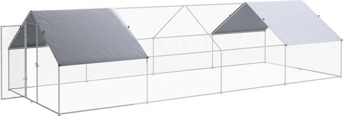 Show full view: PawHut Outdoor & Yard Farm Use Waterproof & Anti-UV Cover, Spire Shaped Walk in Fence Cage Run House Metal Chicken Coop, Large: 9.8 x 26.2 x 6.4-ft slide 4 of 9