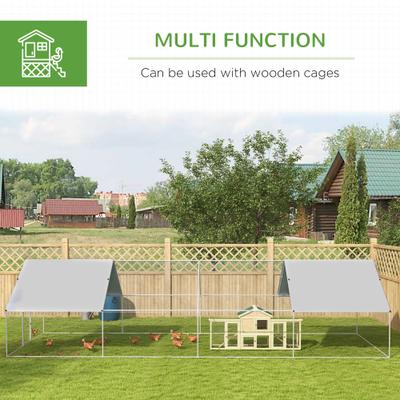 Show full view: PawHut Outdoor & Yard Farm Use Waterproof & Anti-UV Cover, Spire Shaped Walk in Fence Cage Run House Metal Chicken Coop, Large: 9.8 x 26.2 x 6.4-ft slide 6 of 9