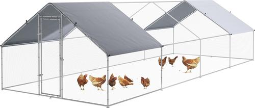 Show full view: PawHut Outdoor & Yard Farm Use Waterproof & Anti-UV Cover, Spire Shaped Walk in Fence Cage Run House Metal Chicken Coop, Large: 9.8 x 26.2 x 6.4-ft slide 2 of 9
