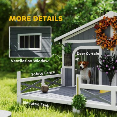 Show full view: PawHut Outoor Wooden Dog House, Gray slide 7 of 9