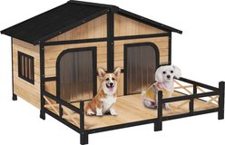 PawHut Outoor Wooden Dog House, Natural Wood