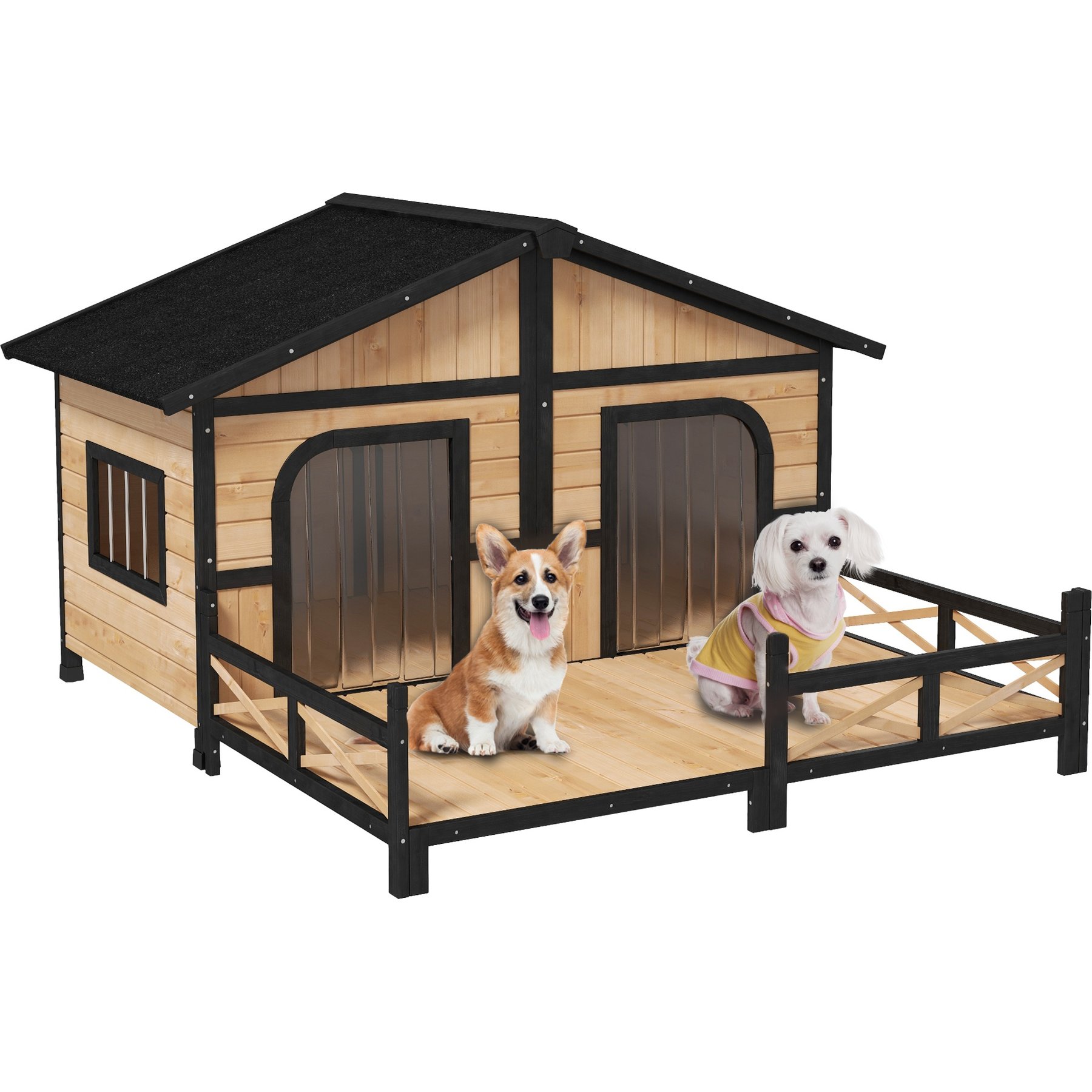 PawHut Outoor Wooden Dog House, Natural Wood