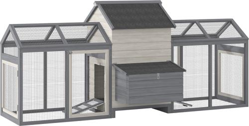 Show full view: PawHut Pen Backyard Rabbit Hutch Poultry Cage Wooden with Double Run & Nesting Box Chicken Coop, Large: 100.75 x 39 x 43-in slide 4 of 9
