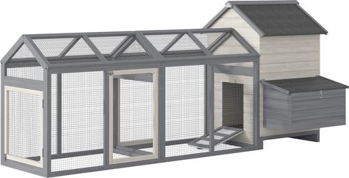 Show full view: PawHut Pen Backyard Rabbit Hutch Poultry Cage Wooden with Double Run & Nesting Box Chicken Coop, Large: 100.75 x 39 x 43-in slide 2 of 9
