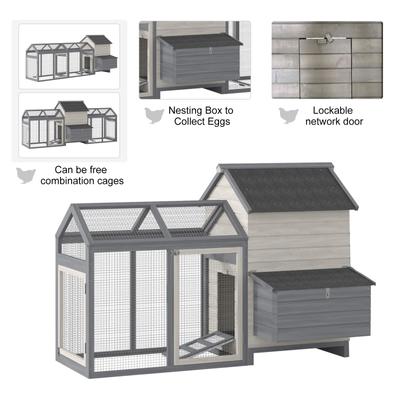 Show full view: PawHut Pen Backyard Rabbit Hutch Poultry Cage Wooden with Double Run & Nesting Box Chicken Coop, Large: 100.75 x 39 x 43-in slide 6 of 9