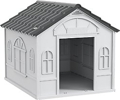 PawHut Plastic Dog House with Door, Gray