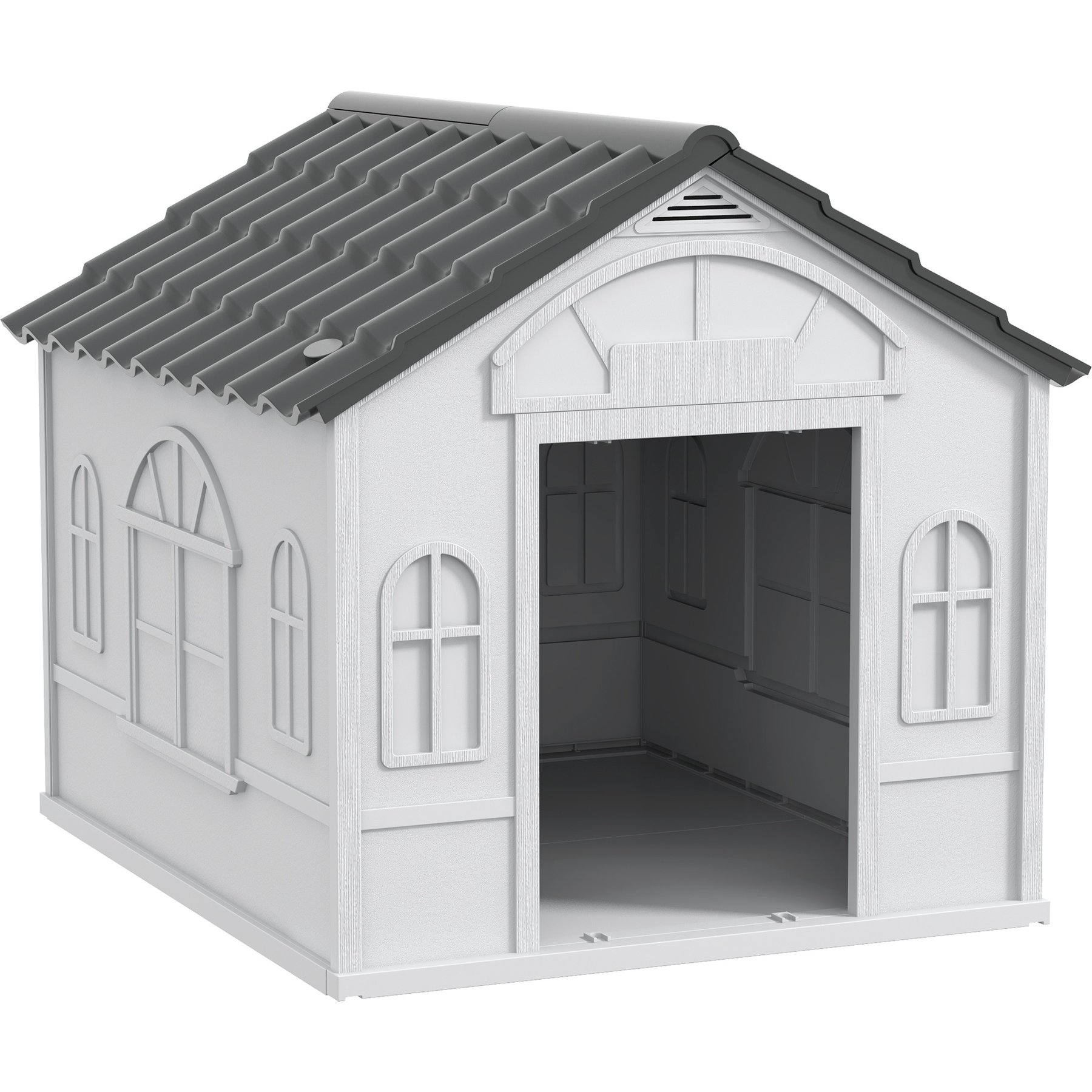PawHut Plastic Dog House with Door, Gray