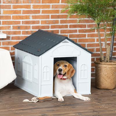 Show full view: PawHut Plastic Dog House with Door, Gray slide 2 of 9