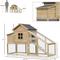 Show in main carousel: PawHut Poultry Cage House Wooden with Connecting Ramp, Removable Tray, Ventilated Window & Nesting Box Chicken Coop, Natural Wood slide 3 of 9