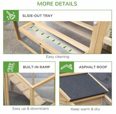 Show full view: PawHut Poultry Cage House Wooden with Connecting Ramp, Removable Tray, Ventilated Window & Nesting Box Chicken Coop, Natural Wood slide 8 of 9