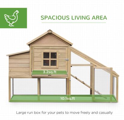 Show full view: PawHut Poultry Cage House Wooden with Connecting Ramp, Removable Tray, Ventilated Window & Nesting Box Chicken Coop, Natural Wood slide 5 of 9
